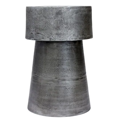 Front. Manhattan Lane - Vintage Accent Side Table, 15.5 Inch Round, Antique Silver Cast Aluminum Drum Base - Antique Silver.