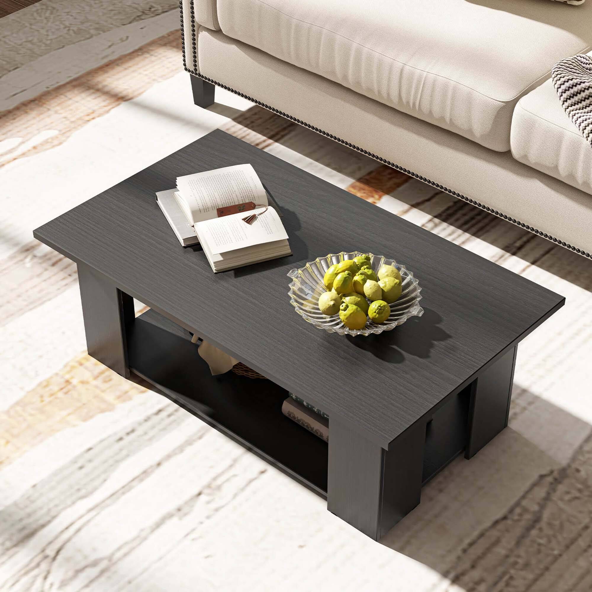 Alt View 12. Costway - Coffee Table 2-Tier Modern Center Cocktail Table with Storage Shelf for Living Room Black - Black.