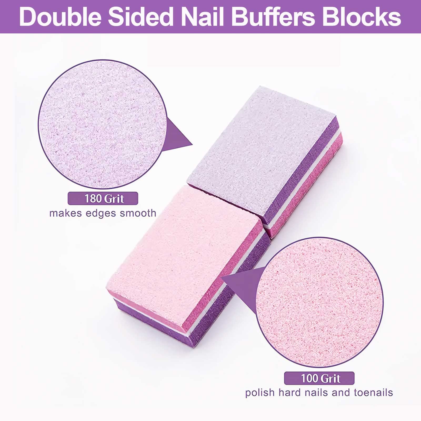Double Sided Nail Buffers Blocks

180 Grit  
makes edges smooth

100 Grit  
polish hard nails and toenails