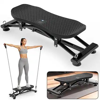 Front. Anysun - Sliding Ski Simulator with Resistance Bands - Indoor Full-Body Cardio Machine, Non-Slip Base for Home Core & Leg Workout - Black.