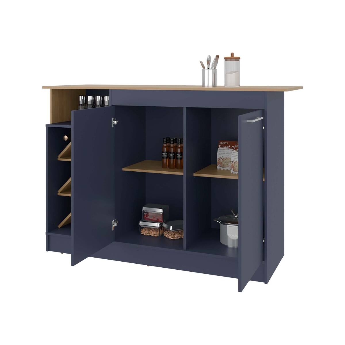 Loheer Natural Kitchen Cabinet with Bottle Rack 63.3in Wide Oak - Best Buy