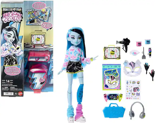MONSTER HIGH FRANKIE STEIN SELF SCARE SECRETS
Contains 14 pieces. See back panel for details.
WARNING: CHOKING HAZARD - Small parts. Not for children under 3 years.
ATTENTION: RISQUE D'ÉTOUFFEMENT - Petits éléments.
4+
MATTEL