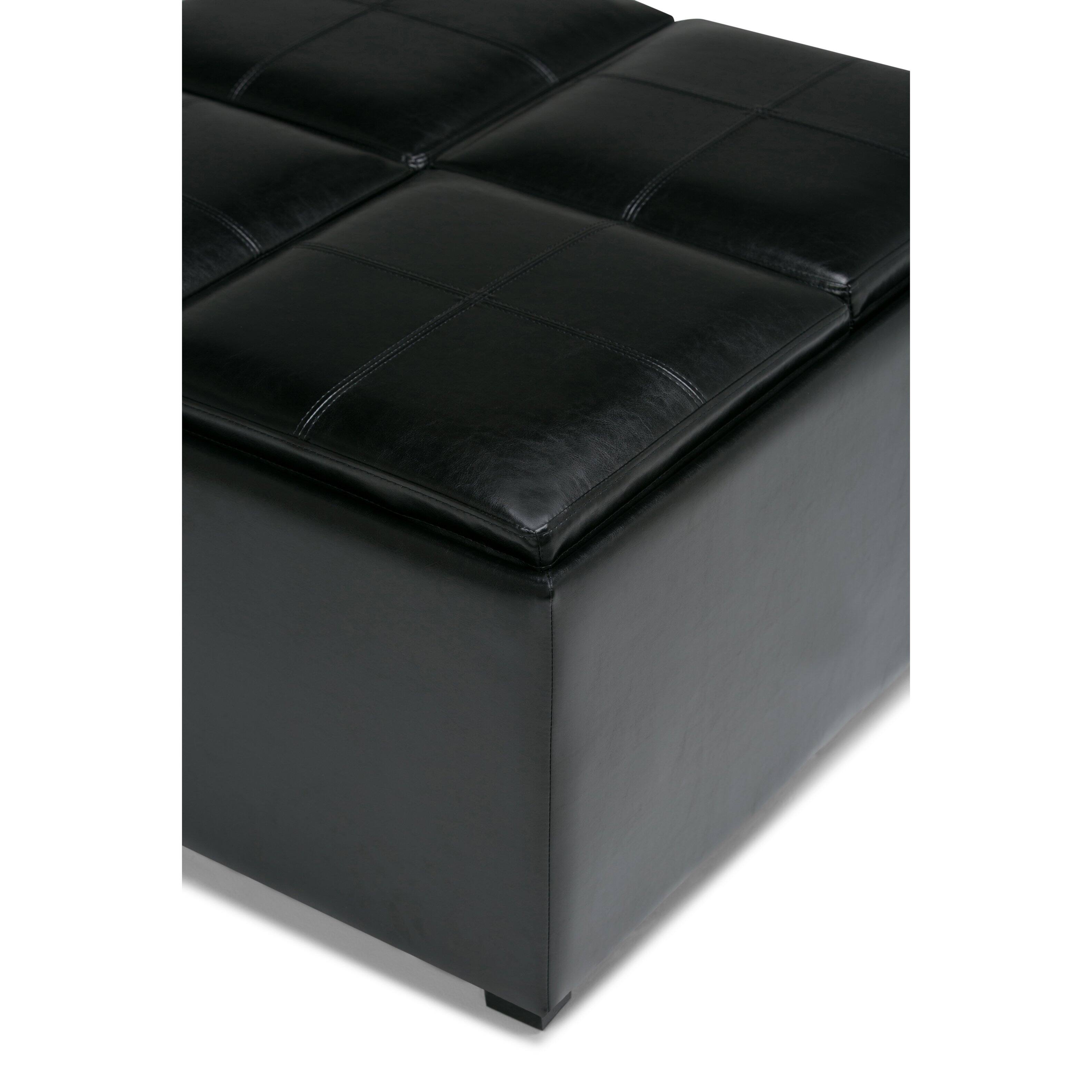 Alt View 2. Simpli Home - Avalon 35 inch Wide Contemporary Square Coffee Table Storage Ottoman in Midnight Black Vegan Faux Leather, Assembled - Midnight Black.