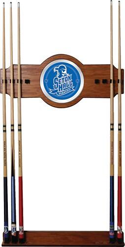 Front Standard. Trademark - Seton Hall 8-Cue Wall Rack - Medium Oak.