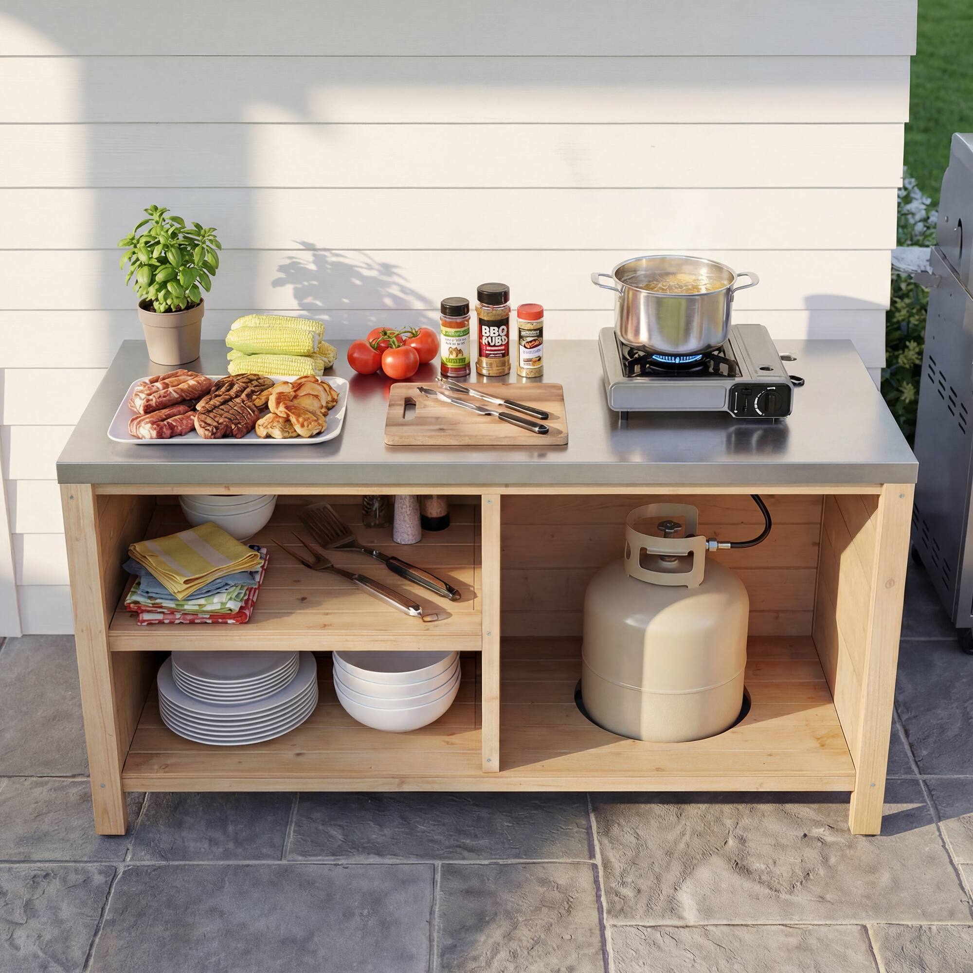 Famapy Modular Solid Cedar Outdoor Kitchen Cabinets All Weather