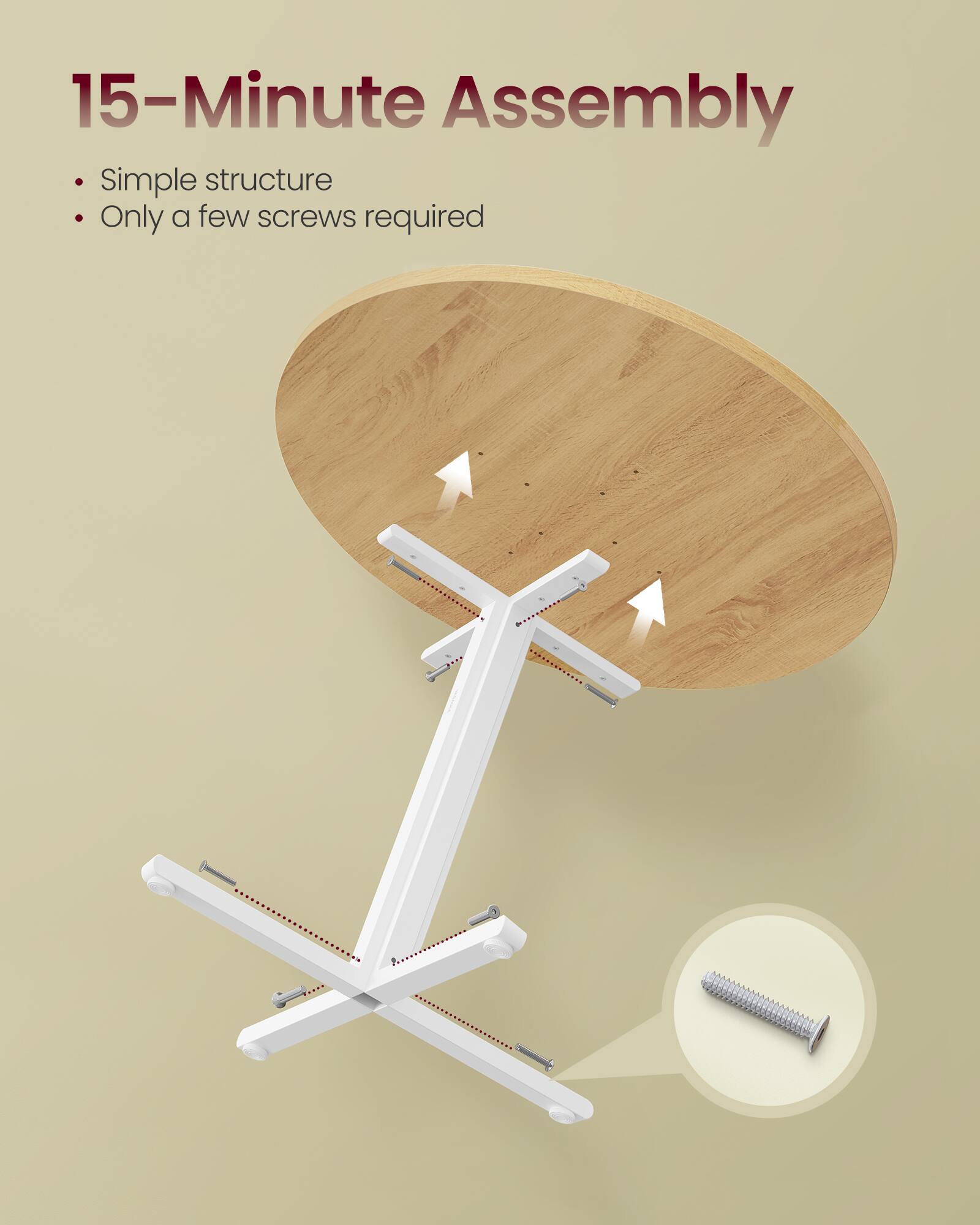 15-Minute Assembly  
- Simple structure  
- Only a few screws required