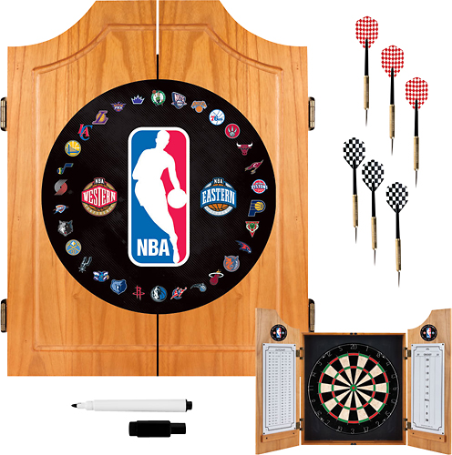 NBA Logo Dart Cabinet Set with Darts and Board - Black, Blue, Red