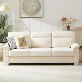 Trinkets Crazed - 82" Modern Compressed Snowfleece Fabric 3-Seater Sofa, for Living Room - beige