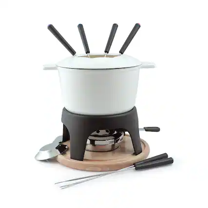 Front. Swissmar - Sierra 11 Piece Cast Iron Fondue Set, Matte White - Matte White.