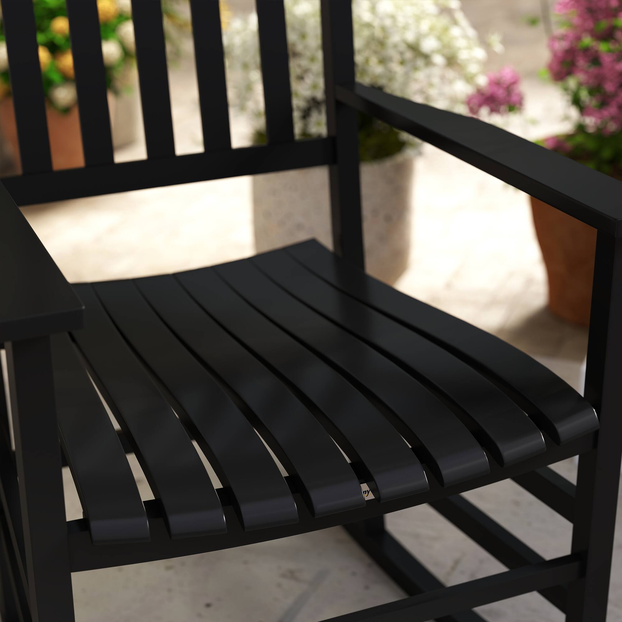 Alt View 7. Outsunny - Outdoor Rocking Chair, Patio Rocking Chair with Smooth Curves, High Density Wooden Rockers for Lawn Garden Porch - Black.
