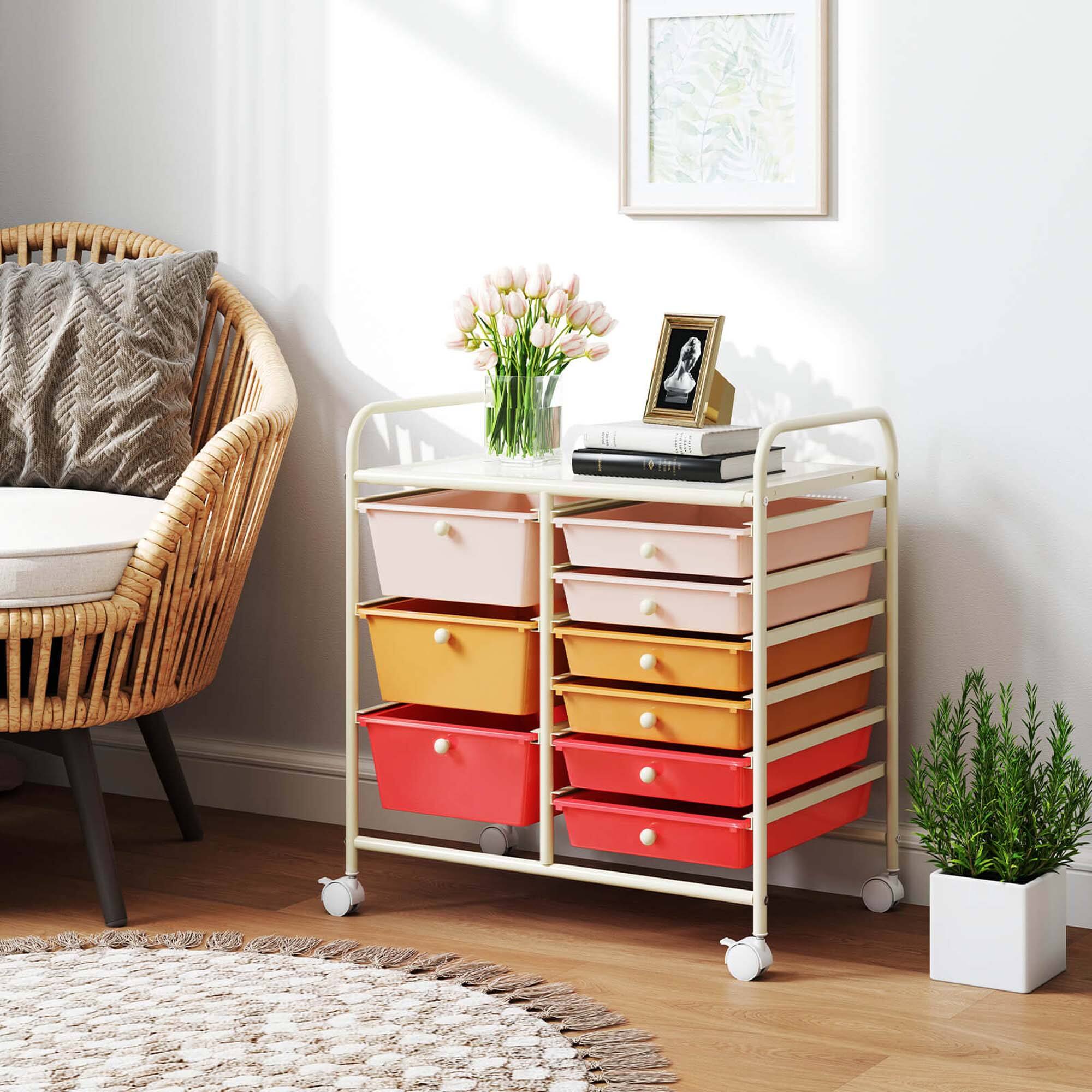 Alt View 3. Costway - Costway 9 Drawer Rolling Organizer Cart Utility Storage Tools Scrapbook Paper Multi-Use Macaron - Macaron.