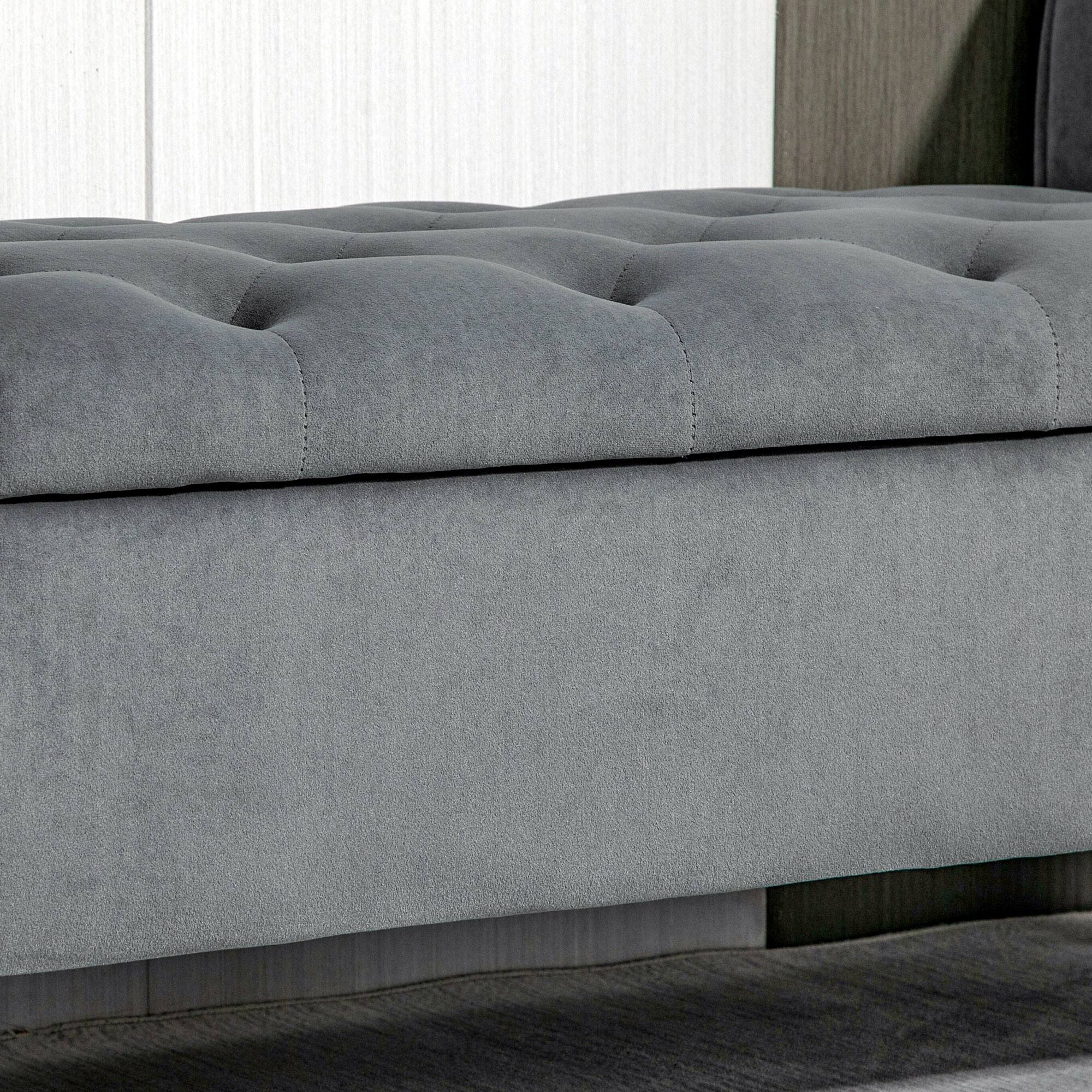 Alt View 8. Homcom - Button-Tufted Storage Ottoman Bench w/ Rolled Armrests - Grey.