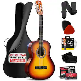 Pyle - Beginner Acoustic Guitar Kit, 4/4 Full Size - Natural
