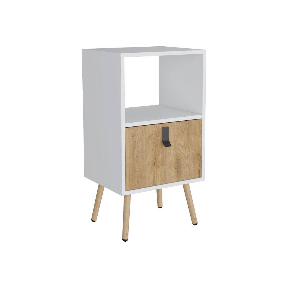 Front. TuHome - Huna Tall Nightstand White / Macadamia MDF - White.
