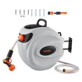 VEVOR - Retractable Hose Reel, 100 ft x 1/2 inch, 180° Swivel Bracket Wall-Mounted, Garden Water Hose Reel with 9-Pattern Nozzle - Gray