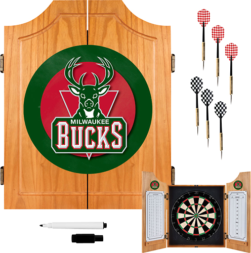 NBA Milwaukee Bucks Dart Cabinet Set with Darts and Board - Good Land Green, Cream City Cream