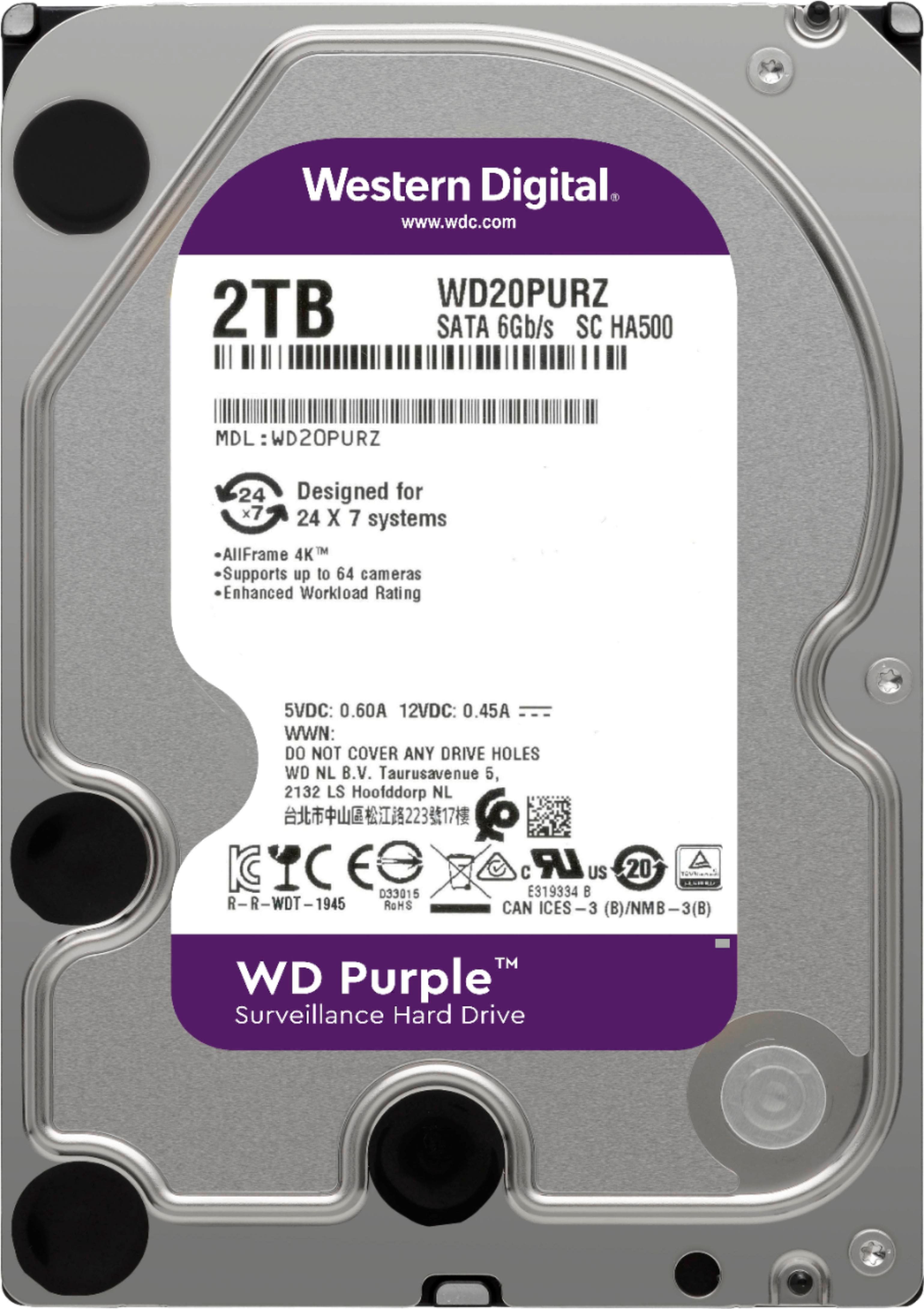 Alt View 13. WD - Purple Surveillance 2TB Internal SATA Hard Drive for Desktops - Purple.