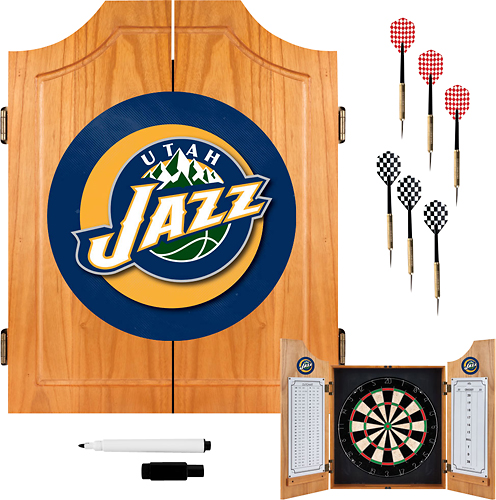Utah Jazz NBA Dart Cabinet Set with Darts and Board - Navy, Yellow, Green