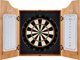 NASCAR Dart Cabinet Set with Darts and Board - Black, White, Yellow, Red, Blue - Front_Zoom