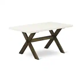 East West Furniture - Dining Table Distressed Jacobean & Linen White - Brown