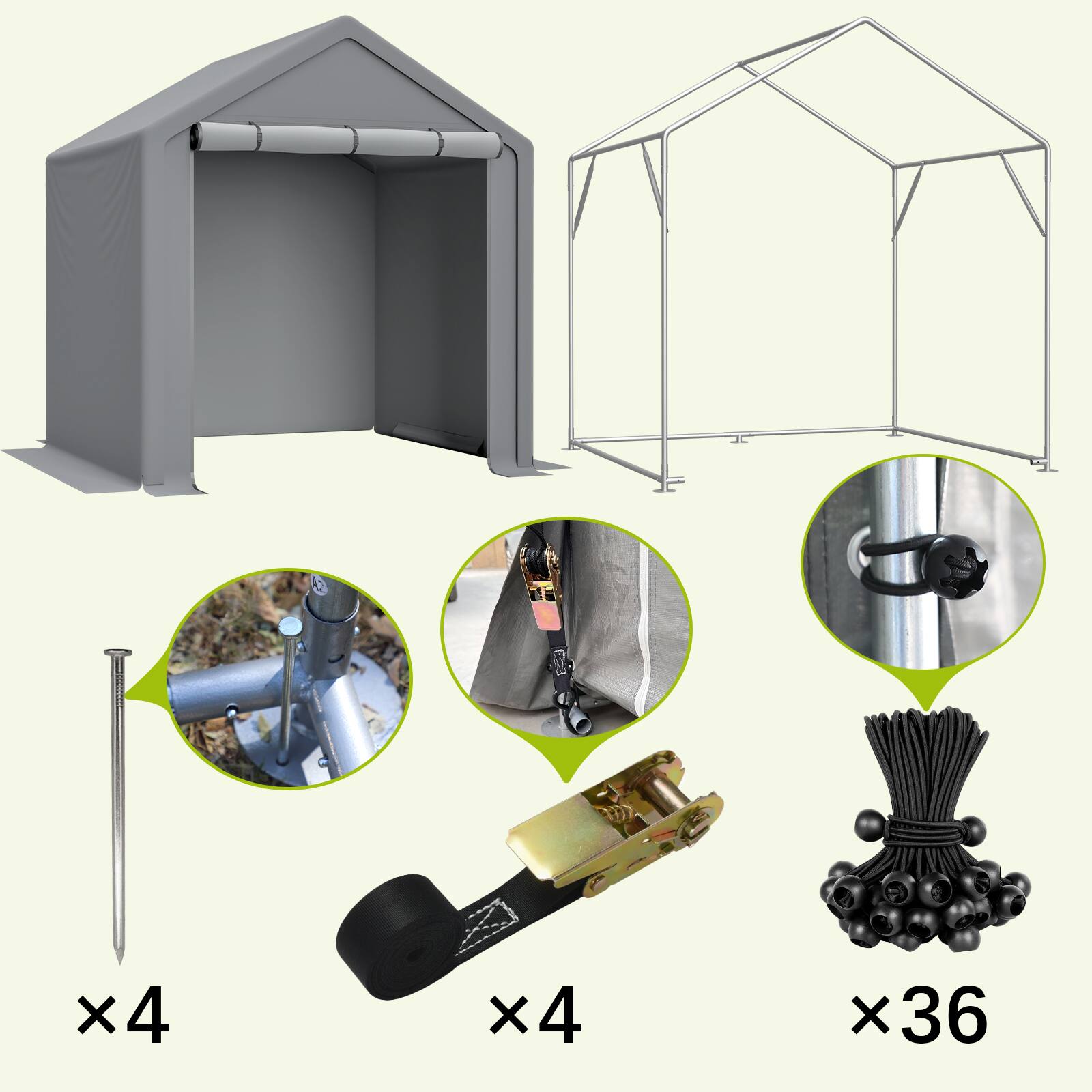 Back. Loheer - Loheer 6x6 FT All Season Storage Tent Portable Waterproof Outdoor Shed Heavy Duty Grey PE Backyard Shelter.