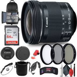 Canon - EF-S 10-18mm f/4.5-5.6 IS STM Lens (9519B002) + Filter + BackPack + More - Black