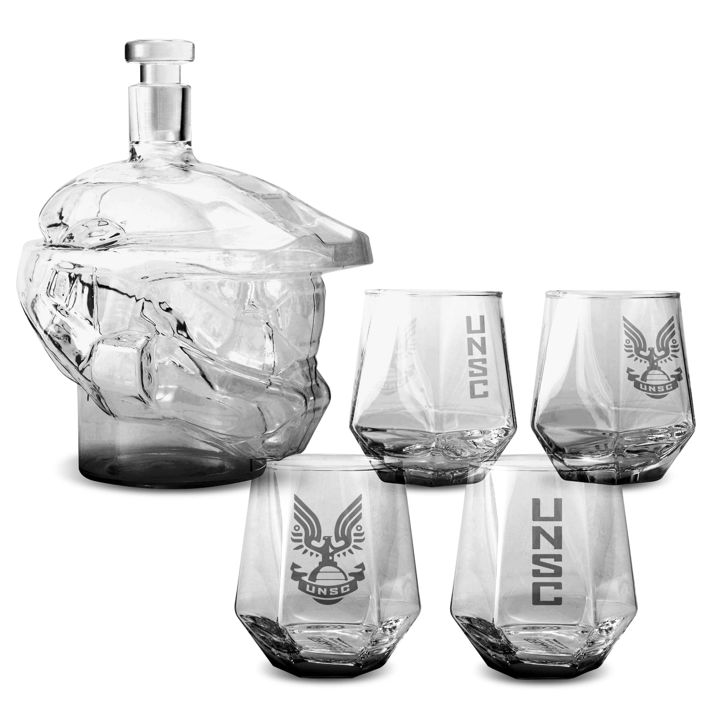 Ukonic - Halo Infinite Master Chief Helmet 6-Piece Whiskey Decanter Set with Glasses - Clear