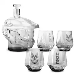 Ukonic - Halo Infinite Master Chief Helmet 6-Piece Whiskey Decanter Set with Glasses - Clear