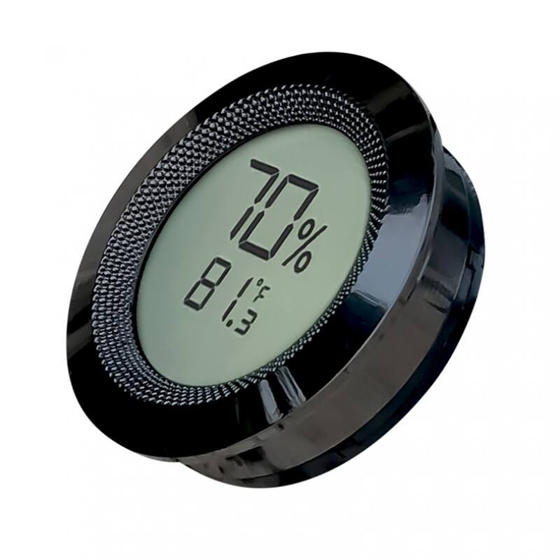 Angle. Prestige - Small Digital Hygrometer with Calibration (Gun Metal) - Polished Gun Metal Bezel.