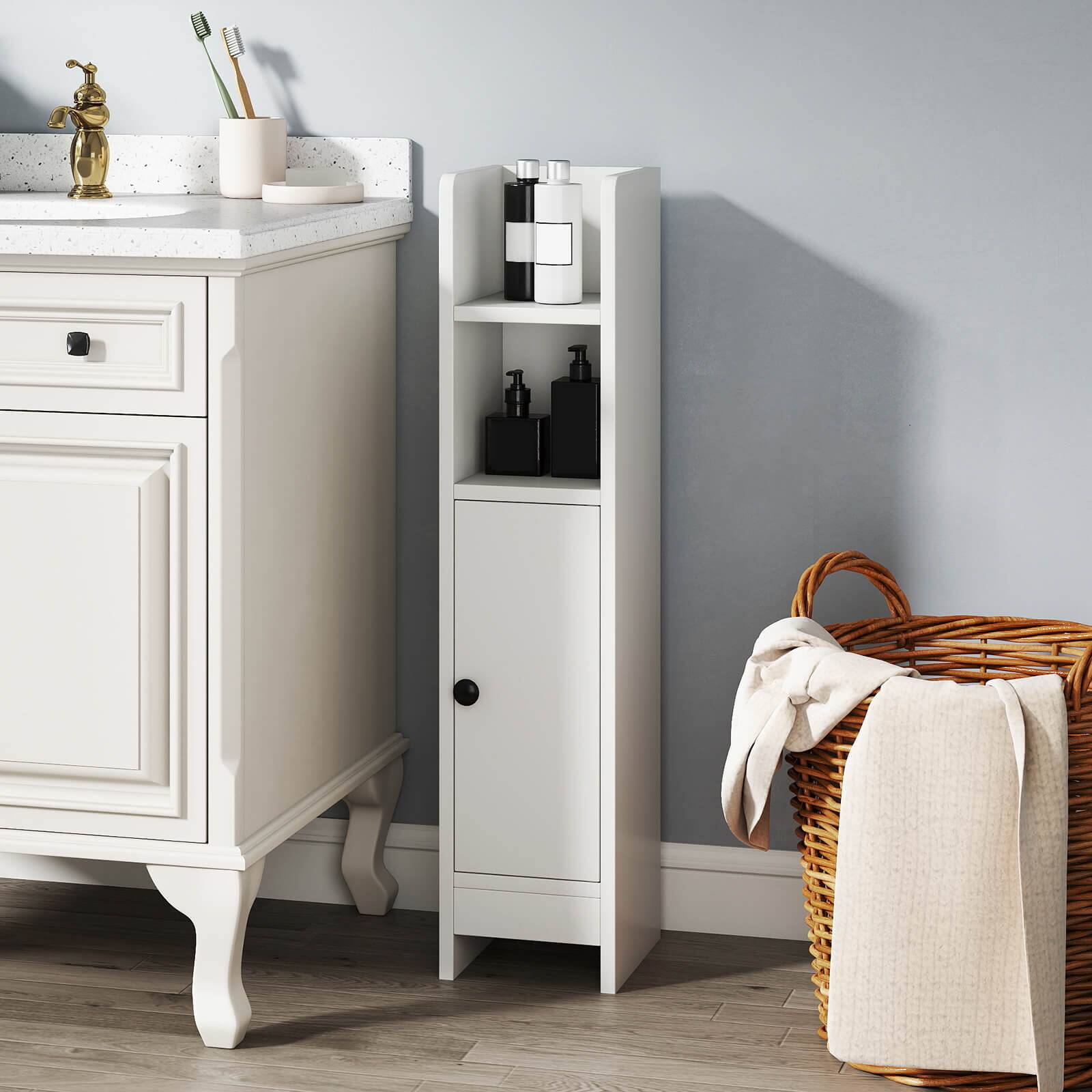 Alt View 3. Costway - Costway Bathroom Storage Cabinet with Adjustable Shelf 1 Door & 2 Open Shelves Living Room - White.