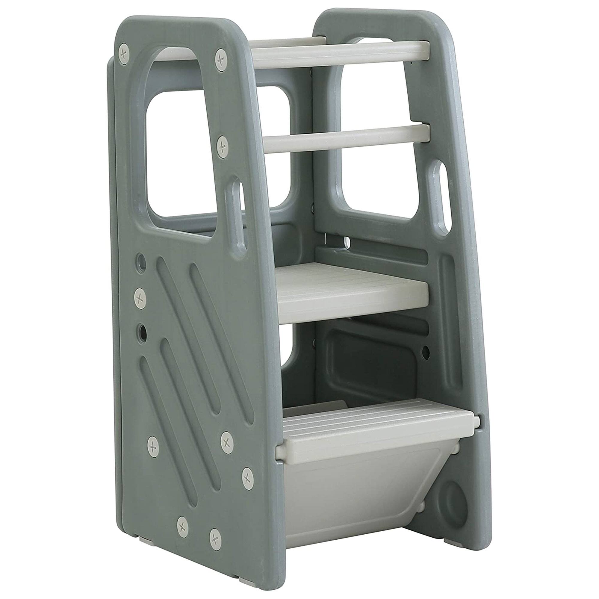 Front. SDADI - SDADI Kids Durable Plastic Step Stool with 3 Adjustable Heights, Dark Gray - Gray.