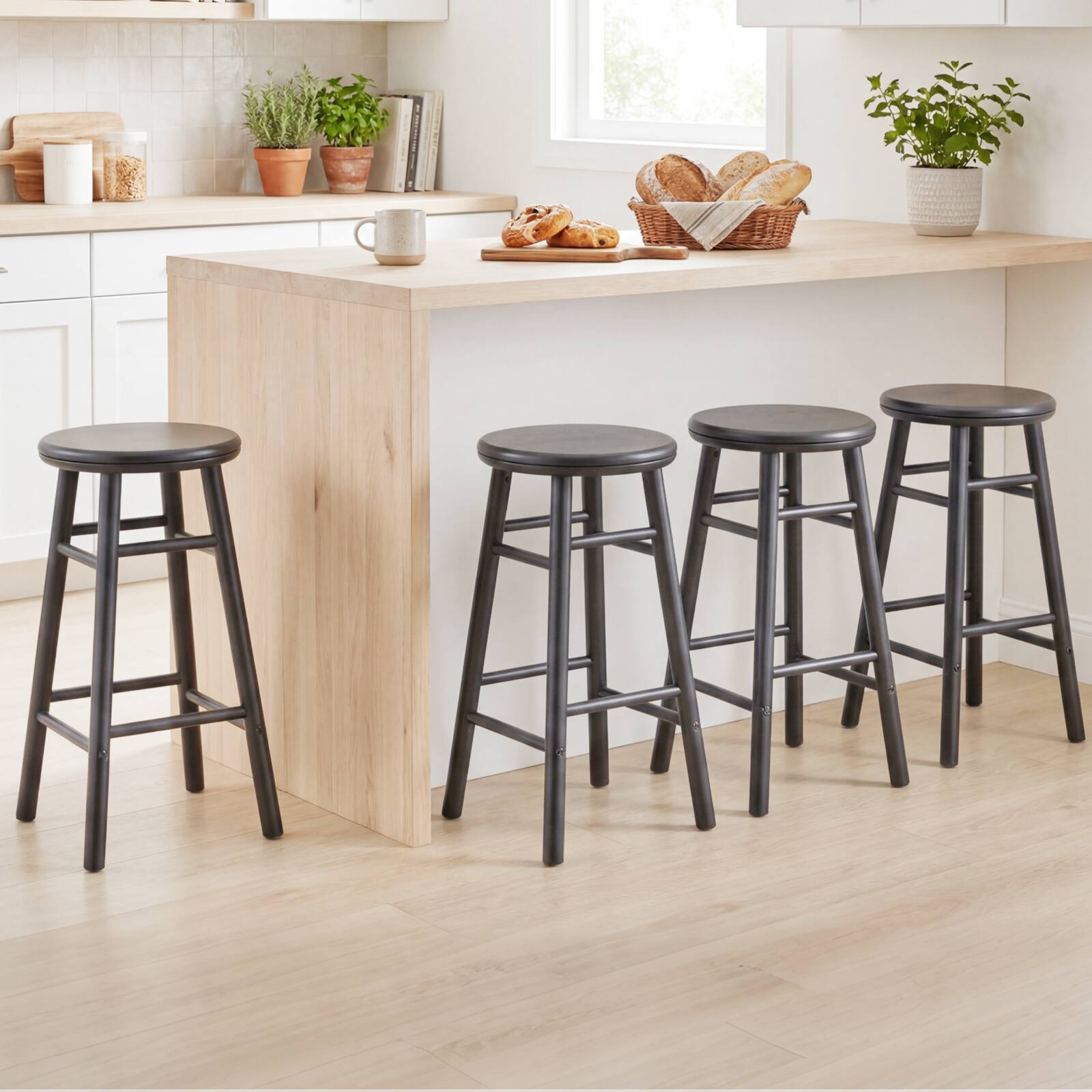 Alt View 1. Costway - Costway 24" Swivel Bar Stools Set of 4 with Backless Design, Footrests & Strong Crossbars - Gray.