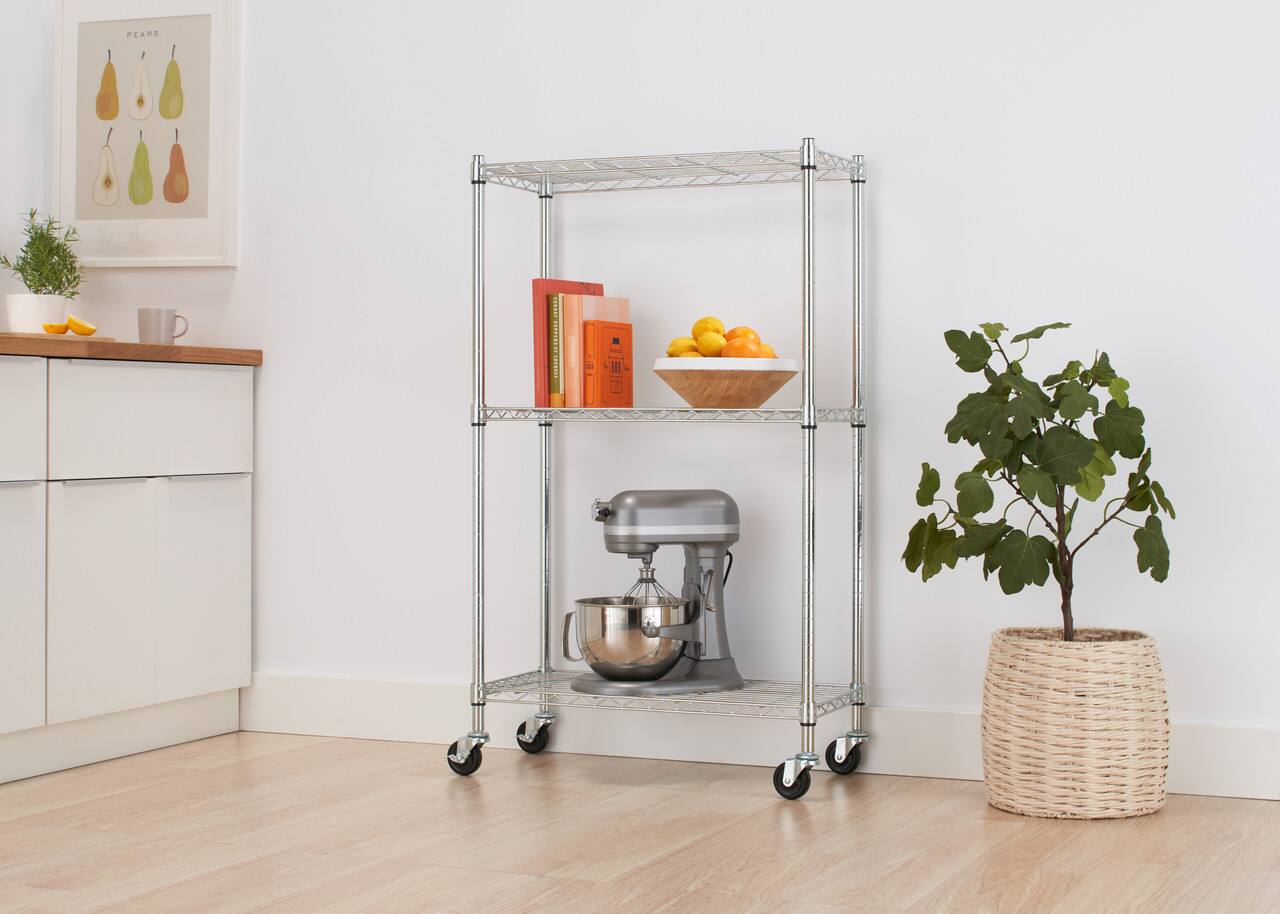 Alt View 12. TRINITY - EcoStorage 5-Tier 30x14x72 Modular Commercial Wire Shelving NSF w/ Baskets & Wheels Chrome - Chrome.