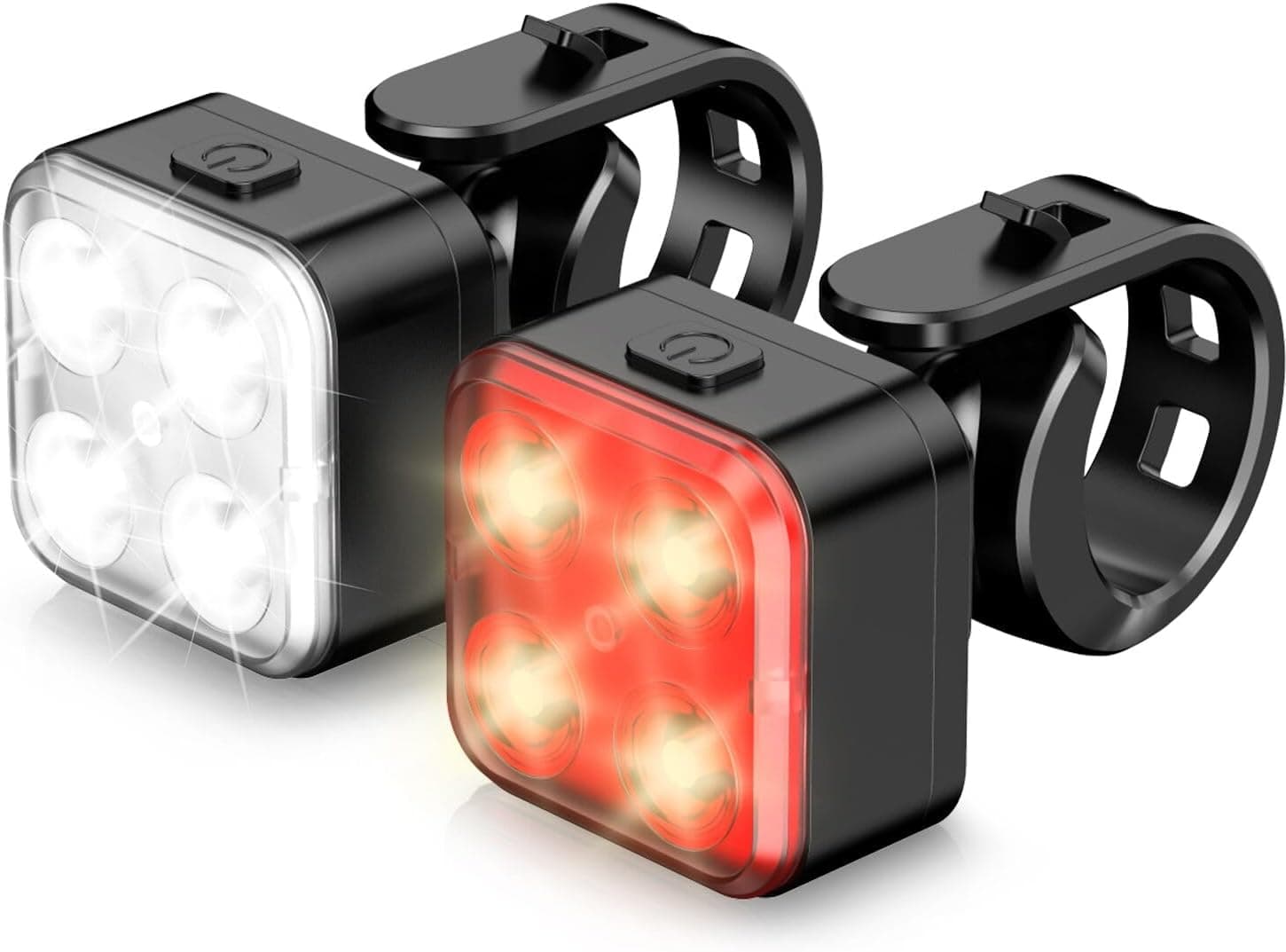 Front. FINEAK - Rechargeable Front & Rear LED Bike Light Set - IPX4 Waterproof - Black.