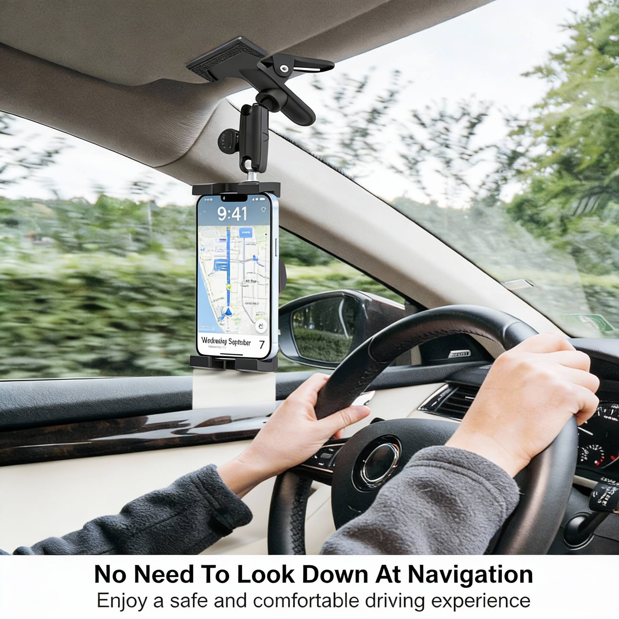 9:41  
Wednesday, September 7  

No Need To Look Down At Navigation  
Enjoy a safe and comfortable driving experience