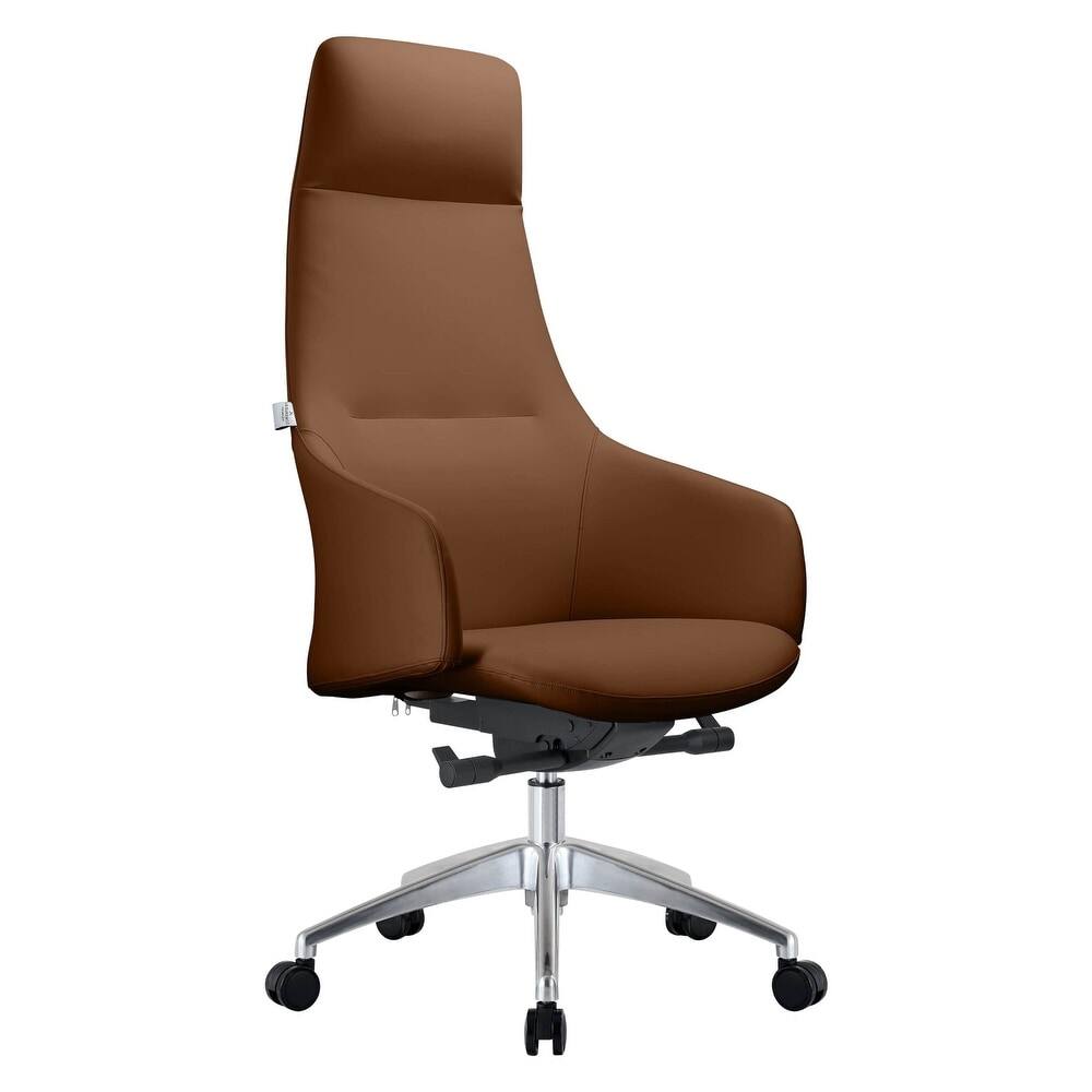 LeisureMod - Celeste High-Back Office Chair in Upholstered Leather with Iron Frame Swivel and Tilt for Desk, Study and Home Office - Dark Brown
