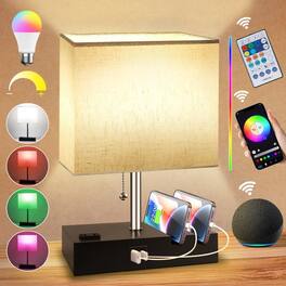 The Best Inks - white Table Lamp Desk Lamp Smart Dimmable USB Work with Alexa Remote Control Bedside Charging Ports Outlet - Beige
