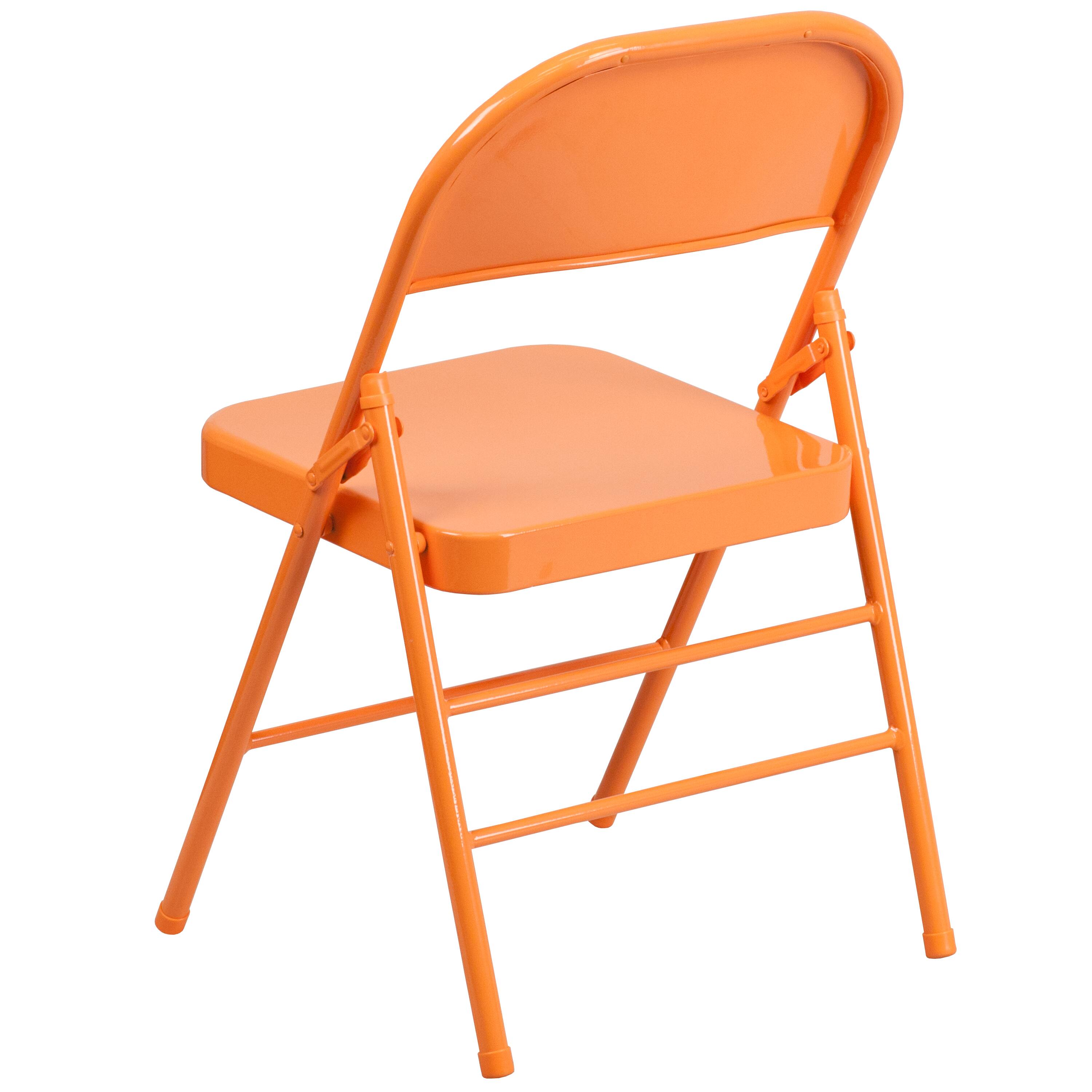Alt View 5. Emma + Oliver - 4 Pack Colorful Metal Folding Chair Teen and Event Seating - Orange Marmalade.