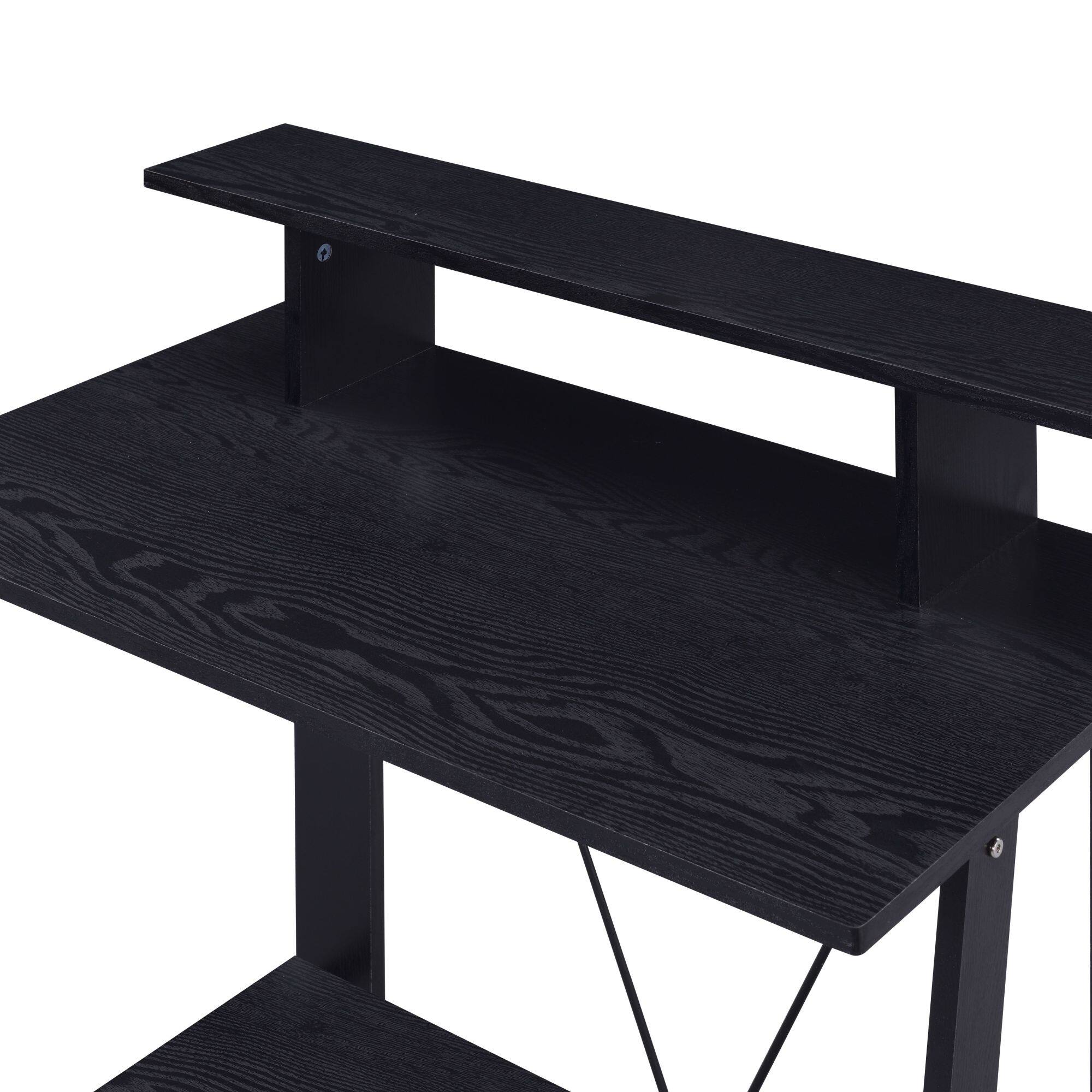 Alt View 1. GOODSILO - Modern Writing Desk with USB Charging Ports and Storage Drawers for Home Office - Black.