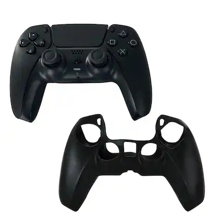 Front. Sony - DualSense Controller in Black with Silicone Sleeve - Black.