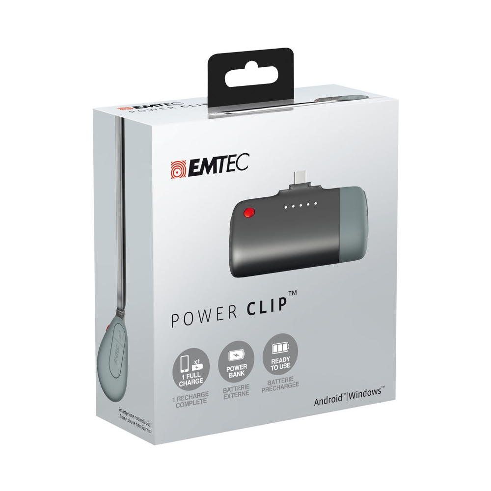 Best Buy: EMTEC Power Clip Portable Charger Gray ECCHA26U400AP
