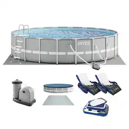 Intex - Prism Frame 20ft x 52in Above Ground Pool, Lounger Float (2 Pack) & Cooler