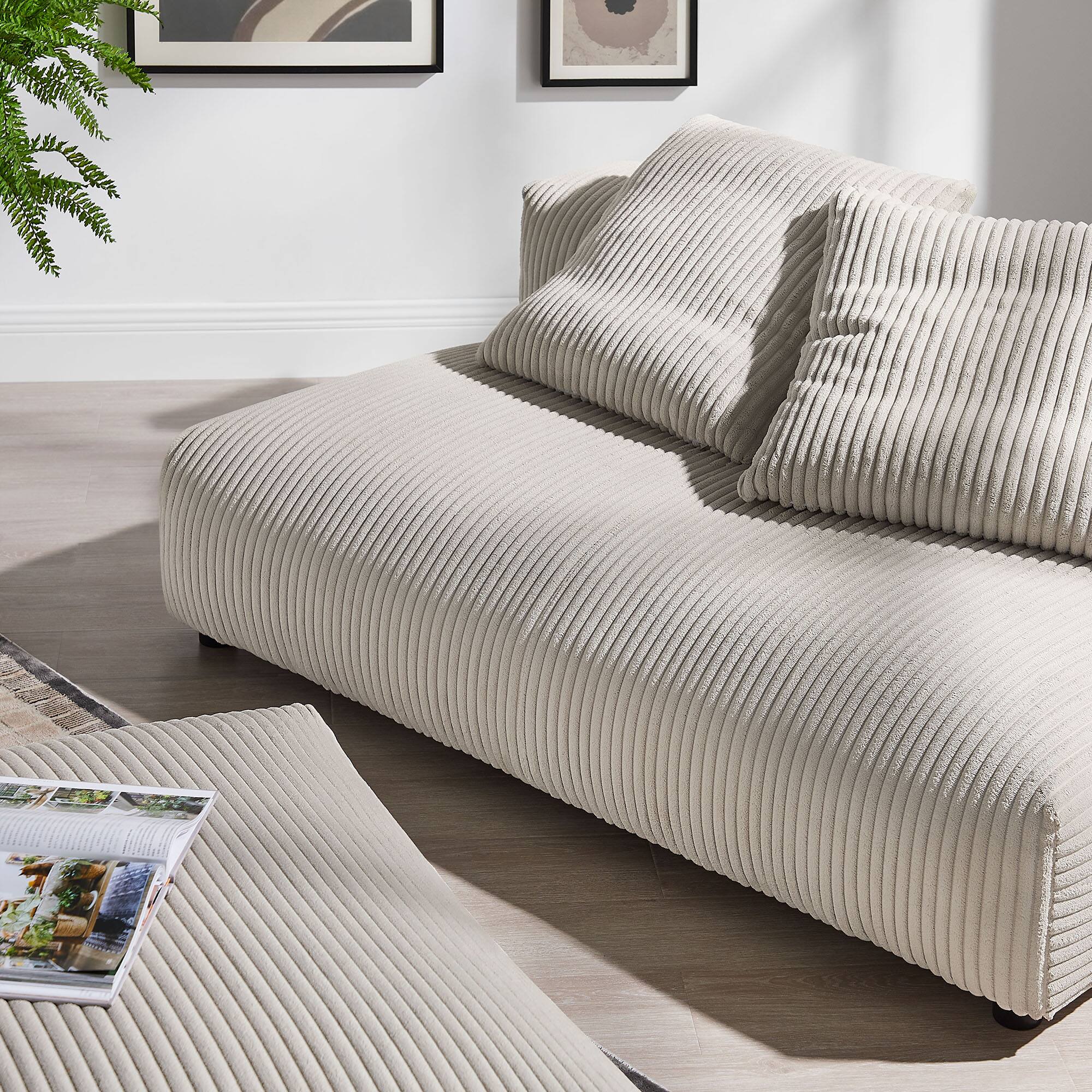 Alt View 9. Modway - Solace Modular Corduroy Upholstered Armless Loveseat and Ottoman Set by Modway - Almond.