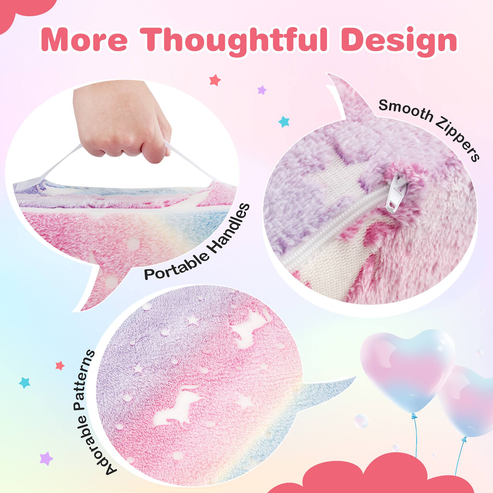 More Thoughtful Design

- Portable Handles
- Smooth Zippers
- Adorable Patterns