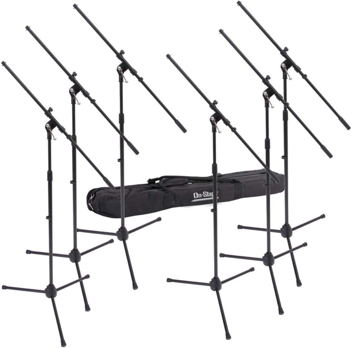 On Stage Stands - On-Stage MSP7706 Euro Boom 6 Mic Stands w/ Travel Bag (For Vocal and Instrument Microphones, Height-Adjustable, Rugged