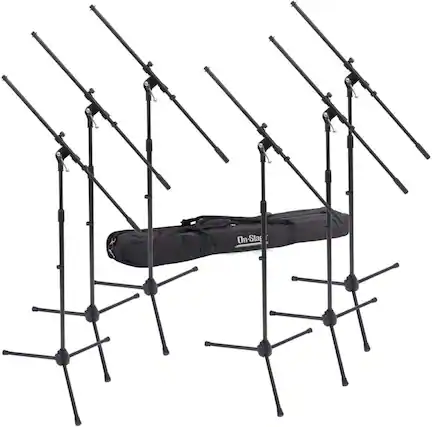 Front. On Stage Stands - On-Stage MSP7706 Euro Boom 6 Mic Stands w/ Travel Bag (For Vocal and Instrument Microphones, Height-Adjustable, Rugged, - Black.