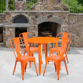 Emma + Oliver - Commercial Grade 30" Round Metal Indoor-Outdoor Table Set with 4 Cafe Chairs - Orange