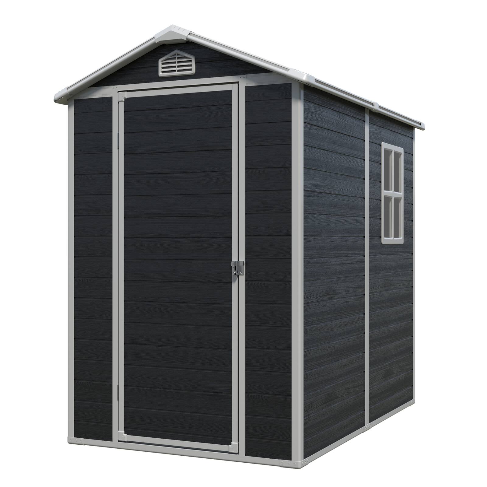 Front. Mondawe - 4x6ft Resin Outdoor Storage Shed - Black.