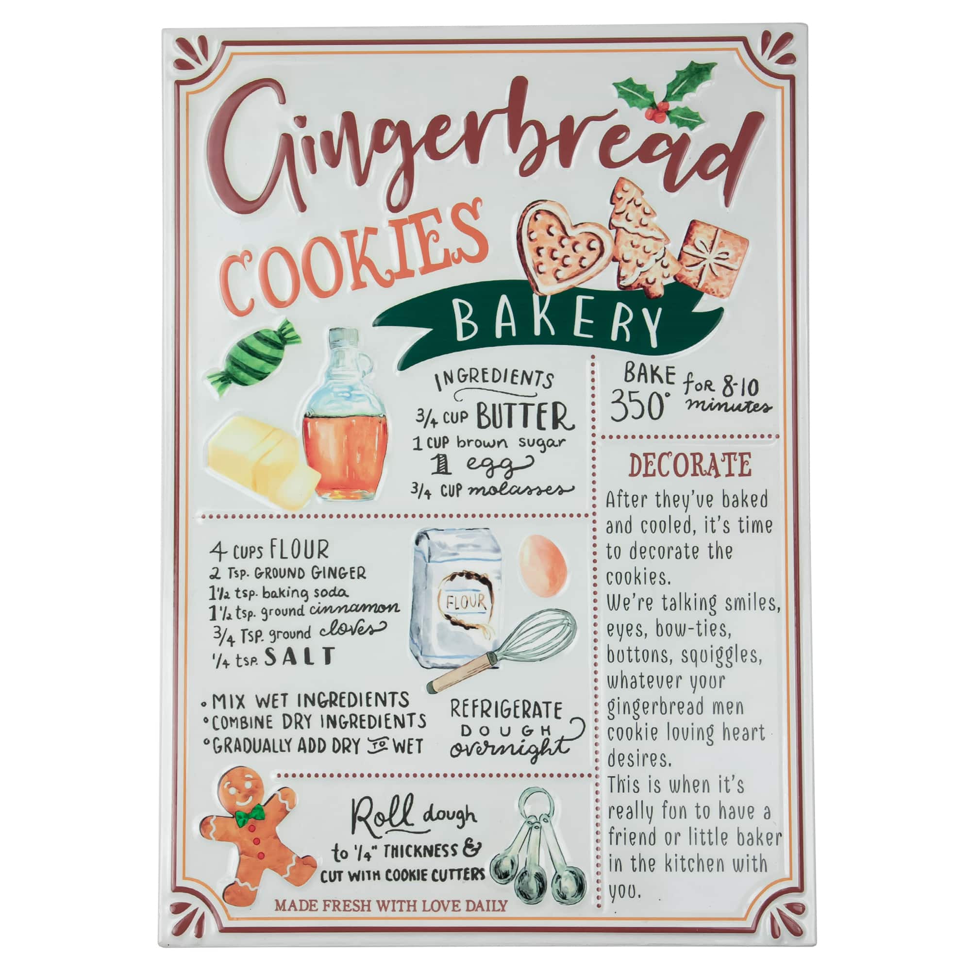 Northlight - 17.25" Gingerbread Christmas Cookies Recipe Metal Wall Plaque Sign - White