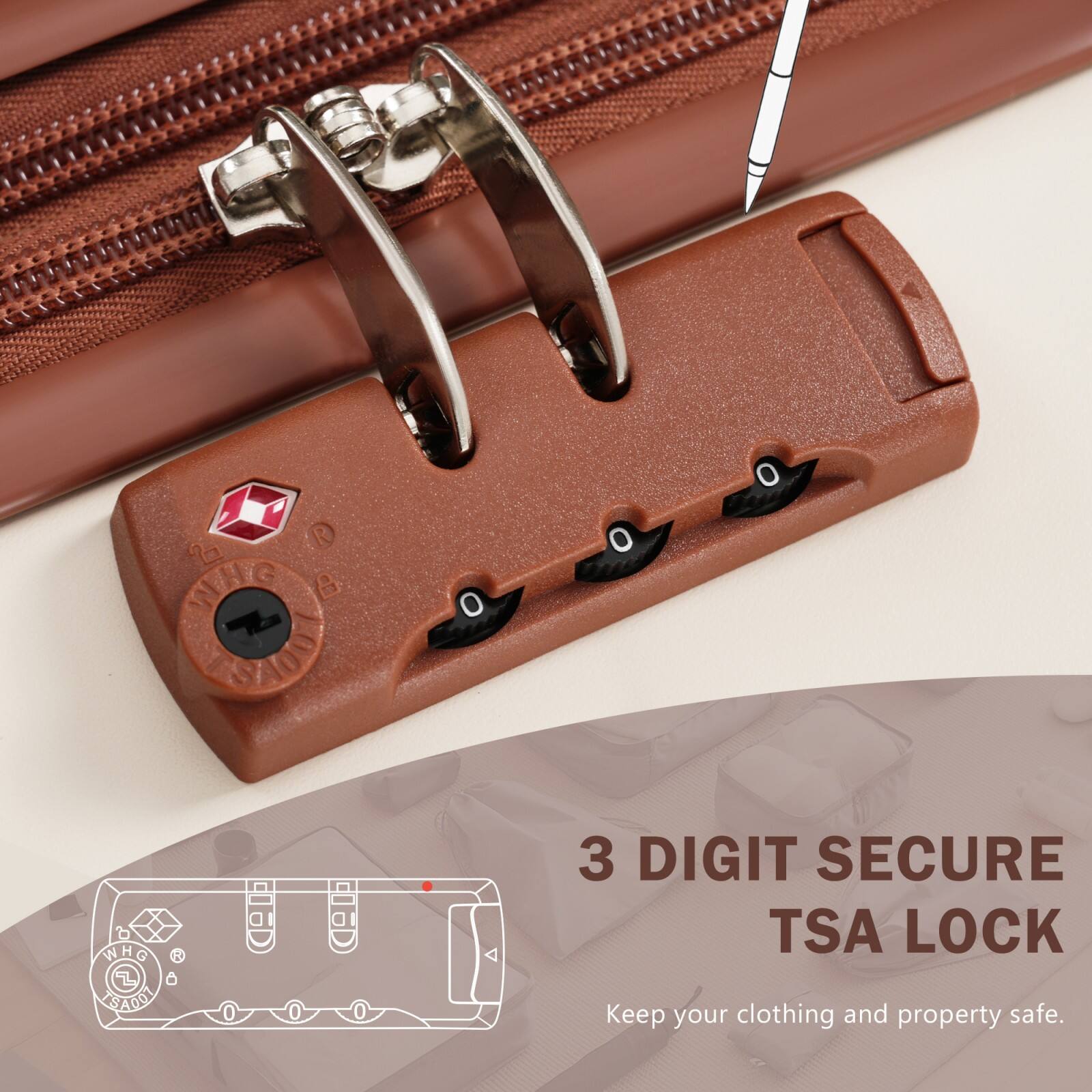 R 6 NHG B COKG 0 WHG Z A0DY S 3 DIGIT SECURE TSA LOCK  
Keep your clothing and property safe.